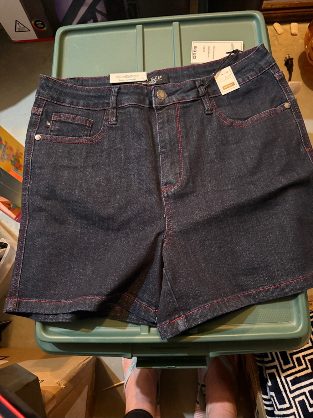 Judy Blue Dark Denim Shorts with Pink Topstitching